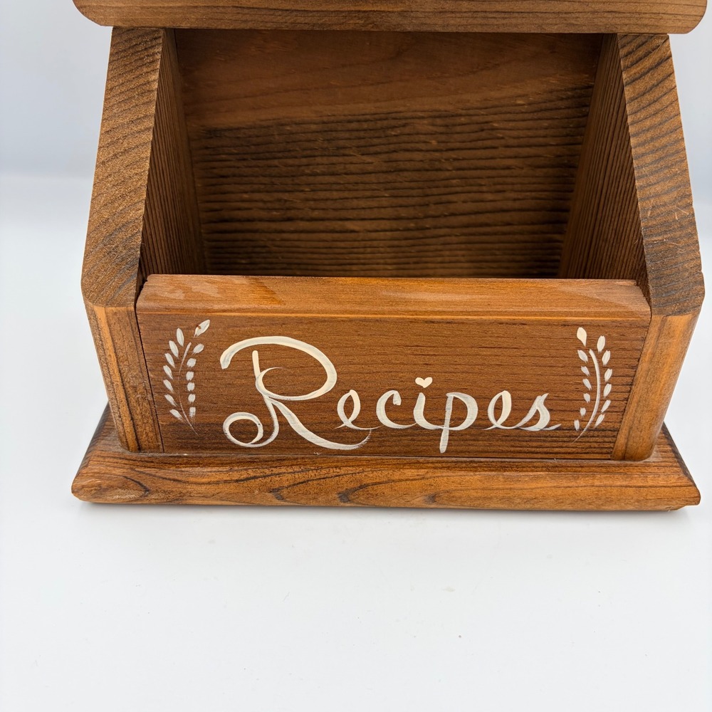 Vintage Wooden Recipe Box Hand Painted Amish Girls Pie Daisies Folk Art Kitchen - Picture 7 of 11